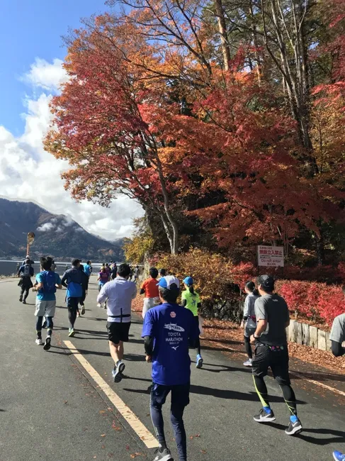 Running beneath the autumn colors.