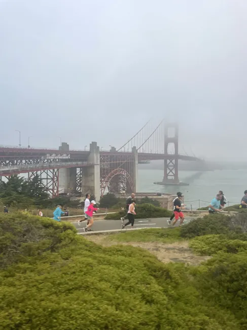The course winds beside the Golden Gate.