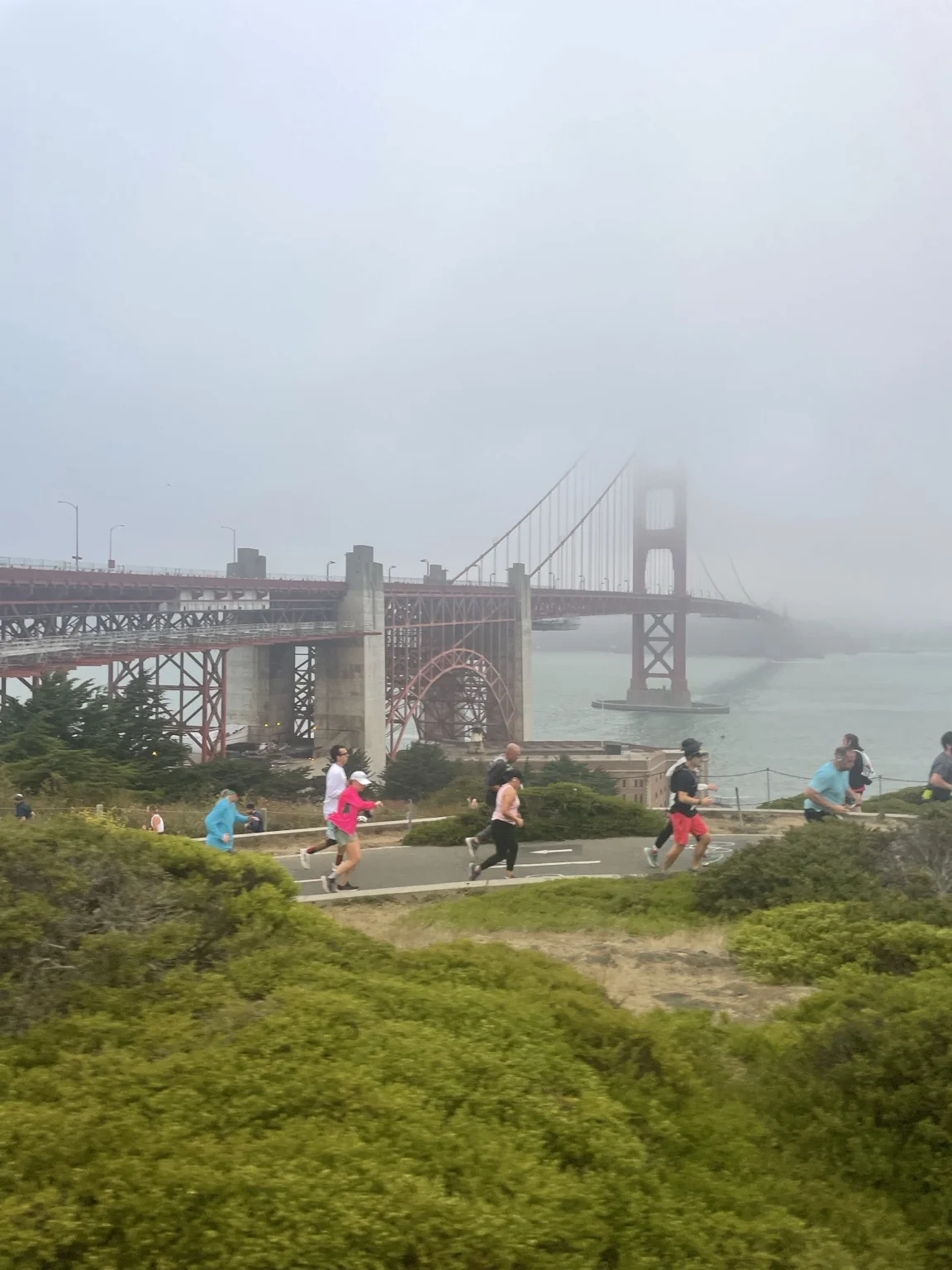 The course winds beside the Golden Gate.