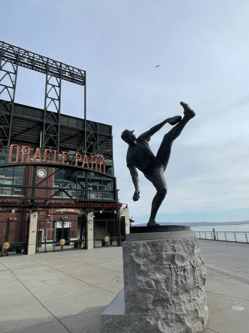A sculpture outside the ballpark catches my eye.
