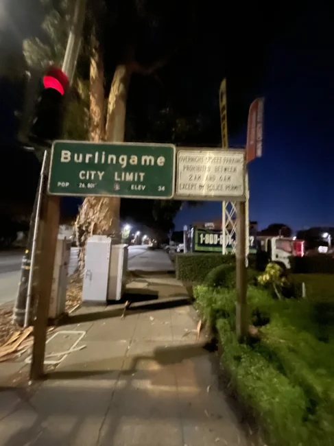 Burlingame in the dark, along the way.