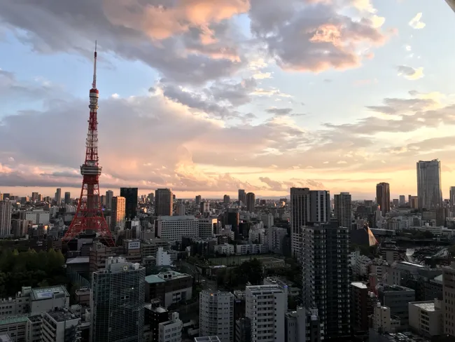 Tokyo Tower against the evening sky.